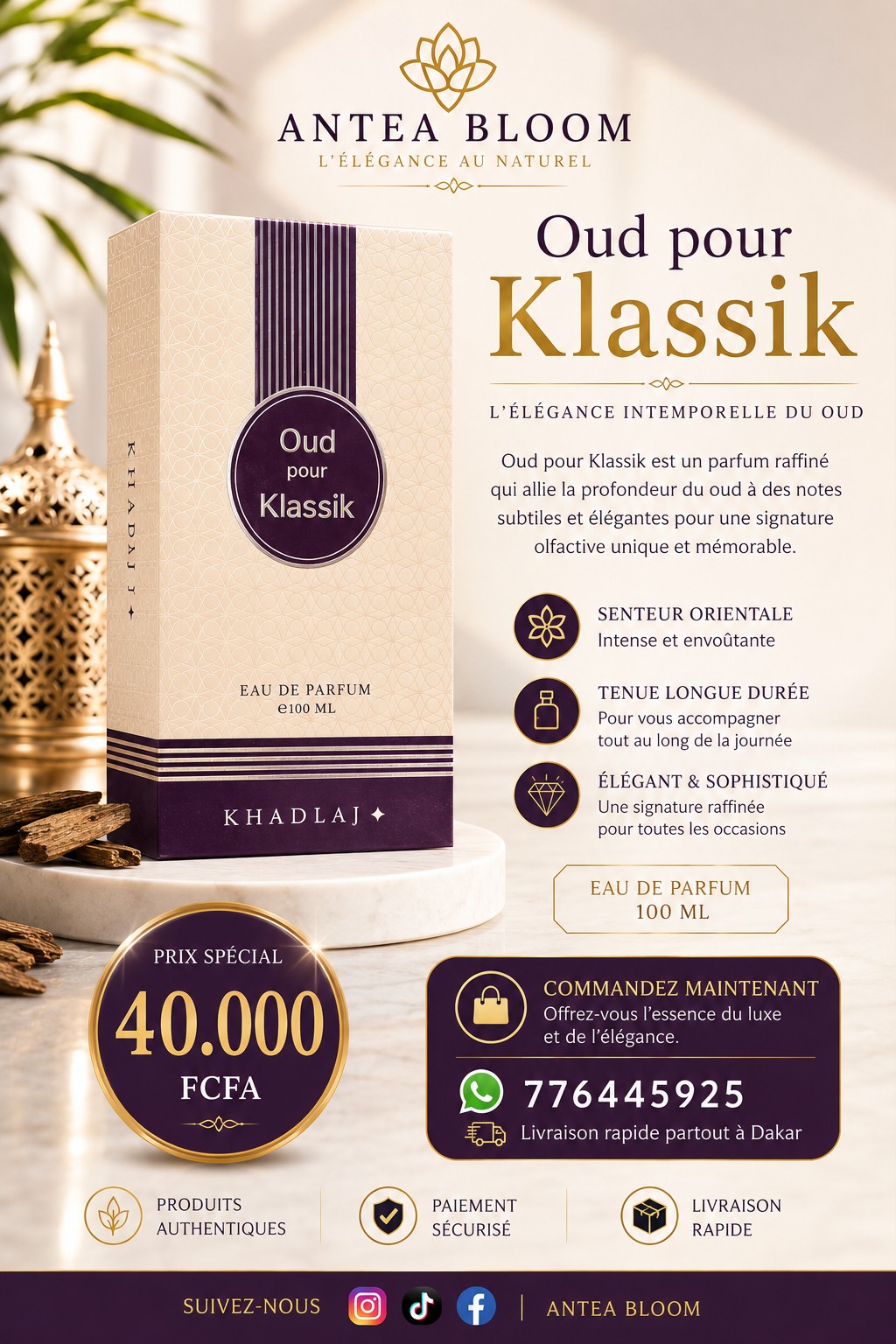 Eau de Parfum Oud pour Klassik 100 ml - Antea Bloom