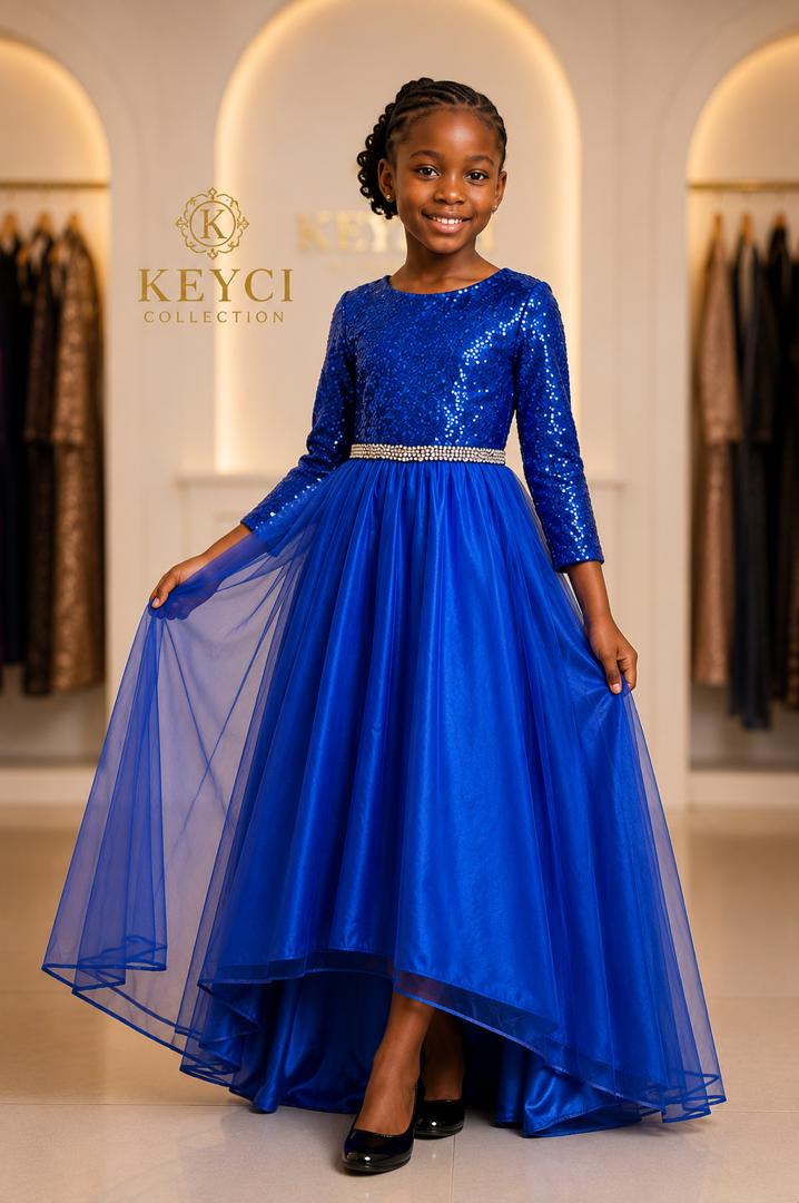 Robe enfant bleu royal sequins et tulle